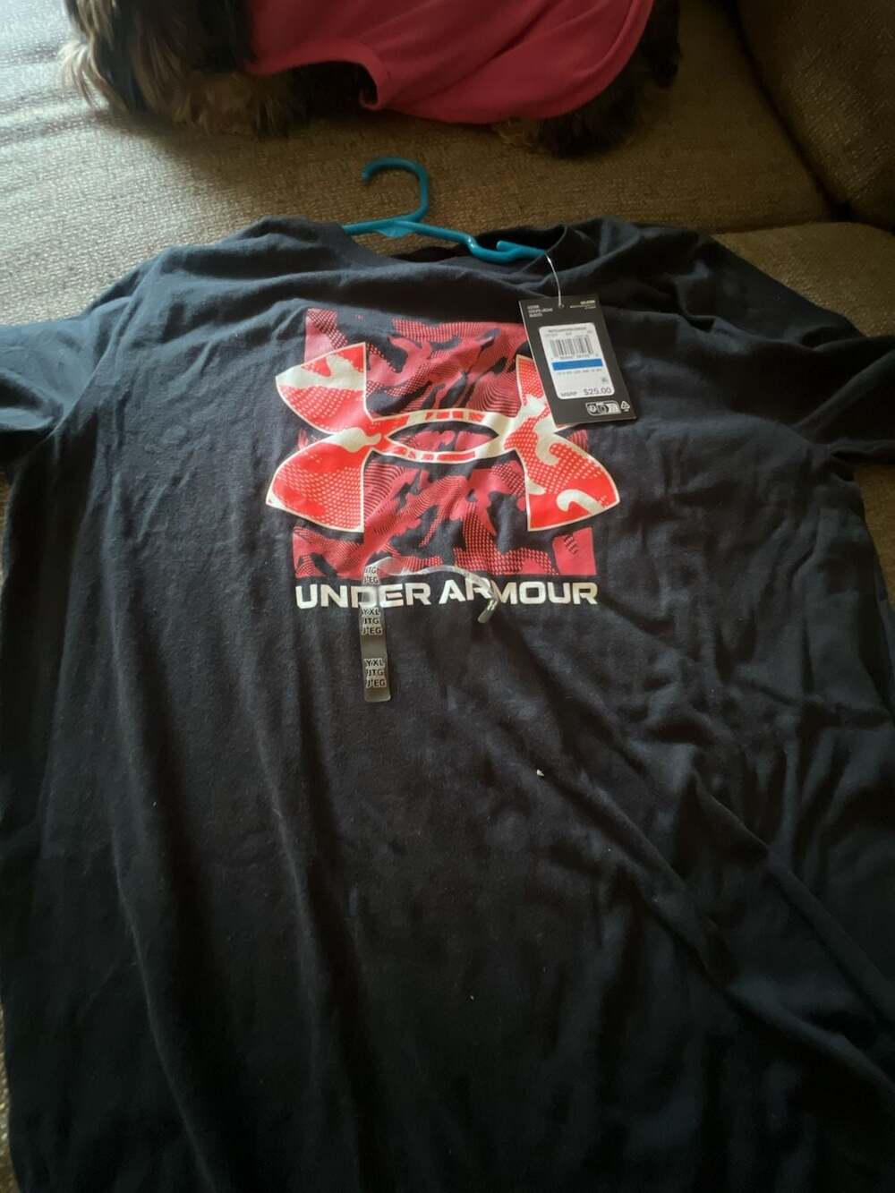Under Armour Box Logo Camo Boys Short Sleeve T-Shirt Black XXL